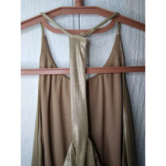 Halston Heritage Halter Dress Womens XS Gold Metallic Fringe Strips Cocktail NWT - Picture 8 of 12
